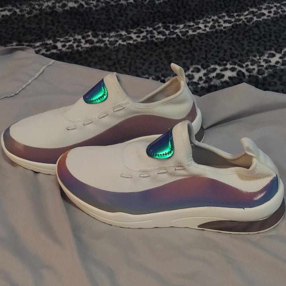 4/$12 Womens  Cream and Iridescent Slip-On Sneakers - Picture 3 of 11